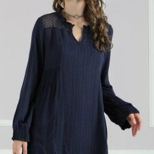Suzanne Betro Navy Mesh-Shoulder Notch Neck Tunic - Size: 2X